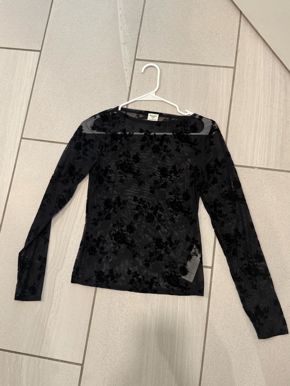 Abercrombie & Fitch Black Sheer Floral Long Sleeve Top